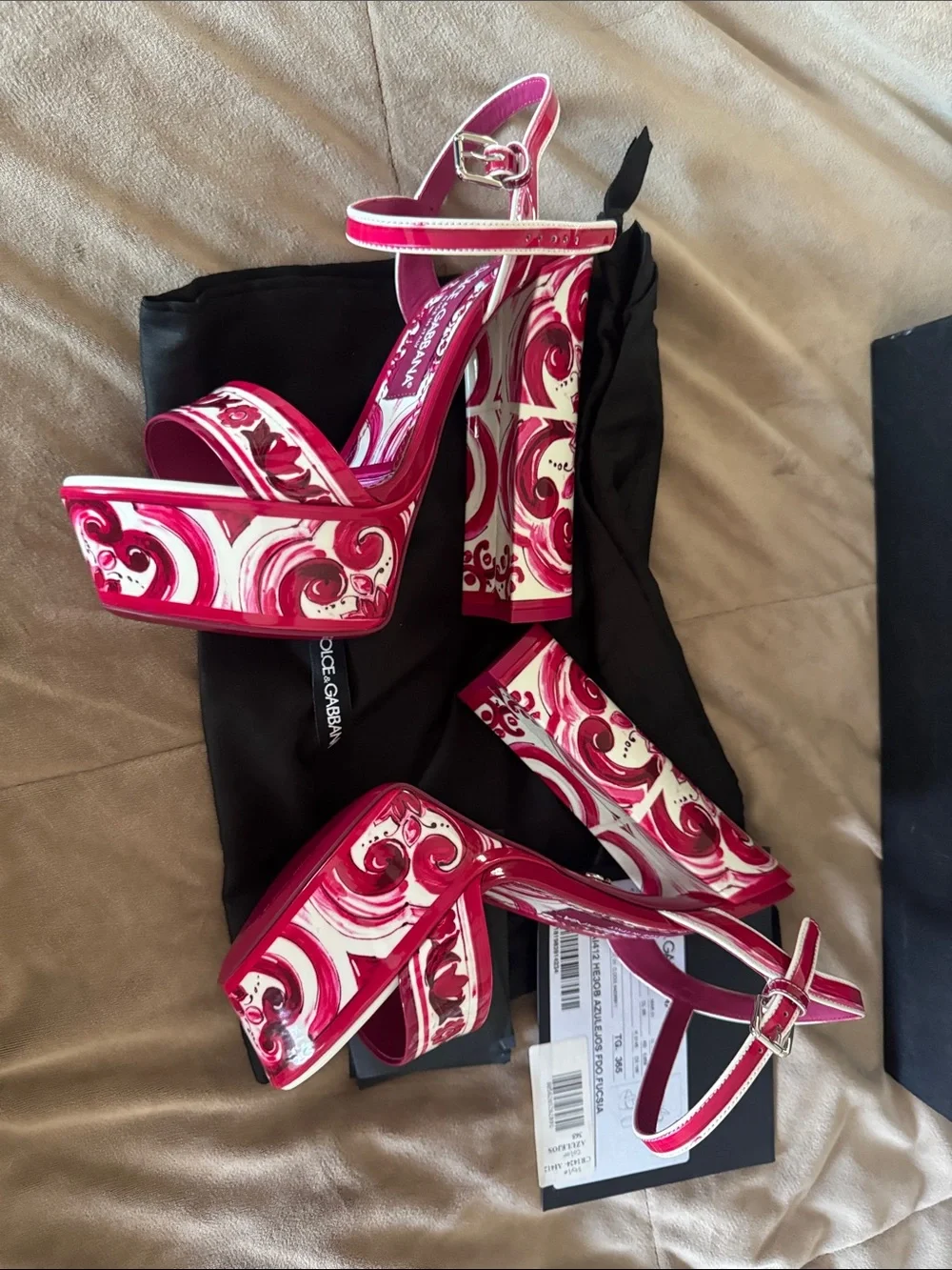 Authentic Dolce & Gabbana Pink Printed Ankle-Strap platform Heels 36.5